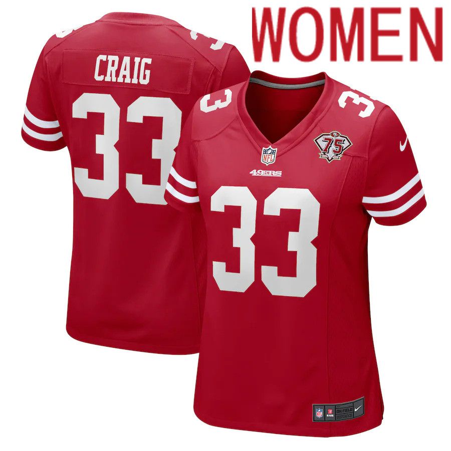 Women San Francisco 49ers 33 Roger Craig Nike Scarlet 75th Anniversary Game Retired Player NFL Jersey